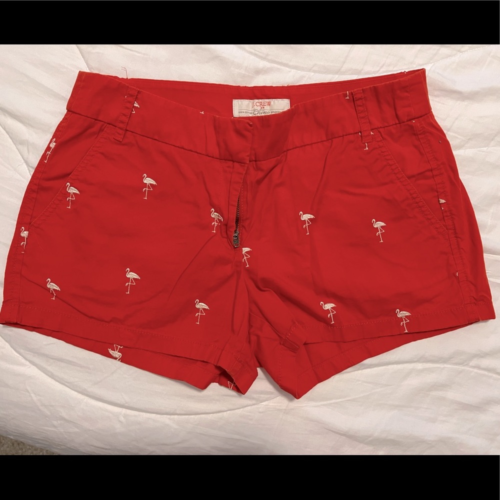 JCrew size 6 flamingo embroidered red chino shorts